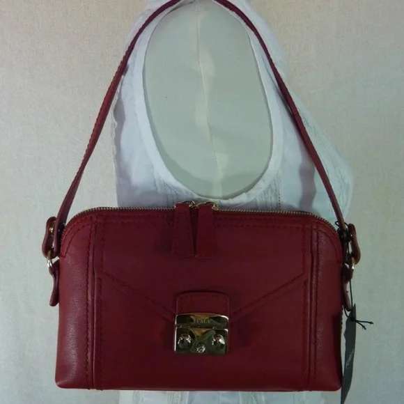 Furla Cabernet Red Leather Bonnie Convertible Clutch/Shoulder Bag/Crossbody Bag